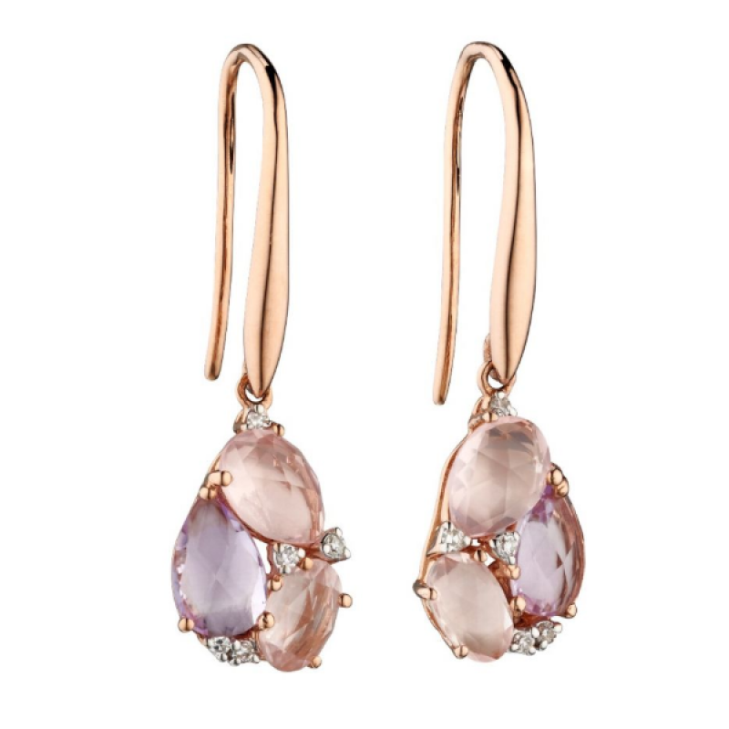 Rose Quartz Amethyst Diamond Earrings